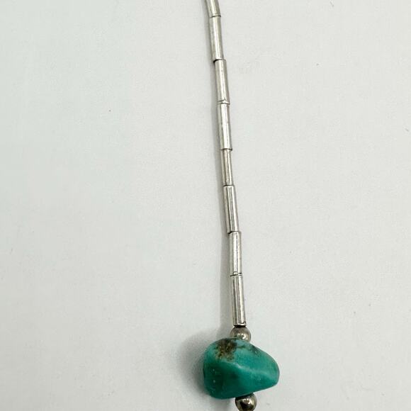 Southwestern Liquid Silver Choker Turquoise Chunky Stone Necklace 15.5" long - Picture 10 of 11